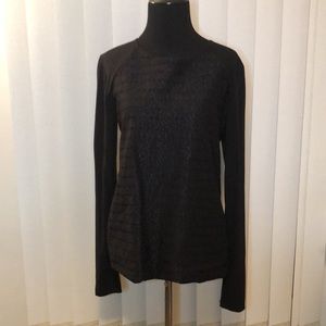 Ann Taylor Sheer Black Lace Front Panel ls top M